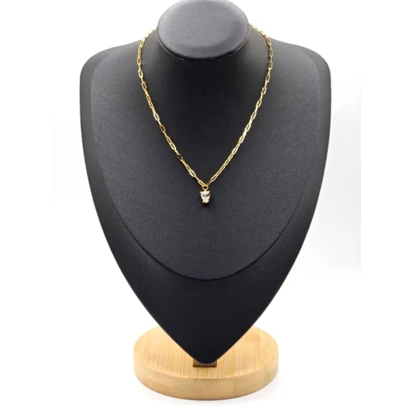 🐿 5/$25 🐿 22kt Gold Plated SS Paperclip Chain with Teardrop CZ Pendant 14-18" - Picture 2 of 4